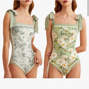 Amazon Women’s One Piece Swimsuit Reversible Floral Adjustable Straps NWOT